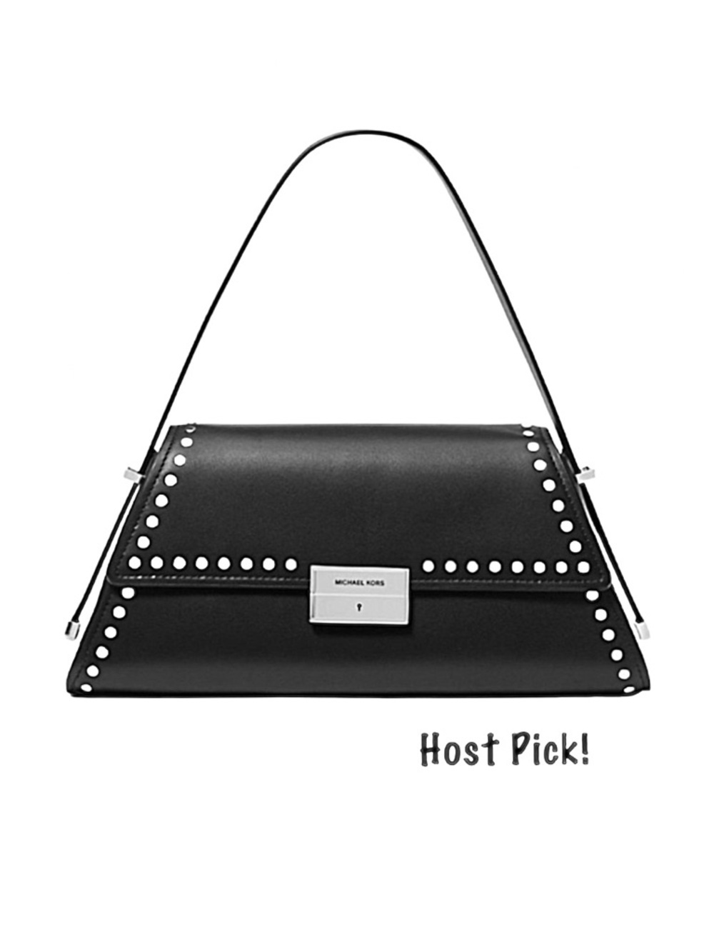 MICHAEL KORS ~ Black Ludlow Bag Silver Rivet Accents Magnetic Closure Boss Babe